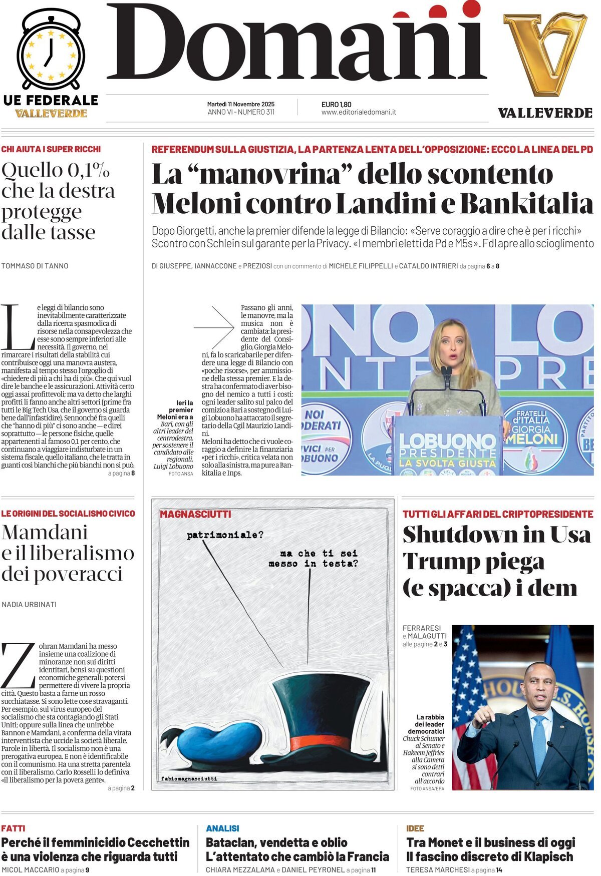 Prima Pagina Domani 11/11/2025
