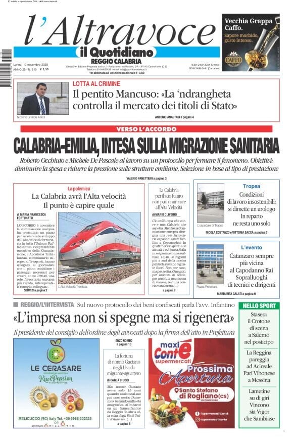 Prima Pagina Il Quotidiano del Sud (Reggio Calabria) 10/11/2025
