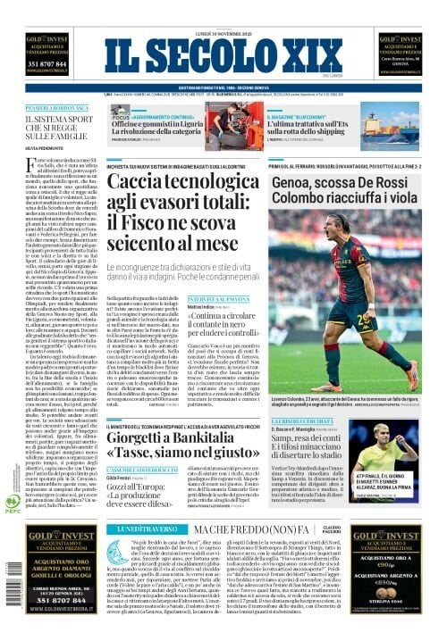 Prima Pagina Il Secolo XIX 10/11/2025