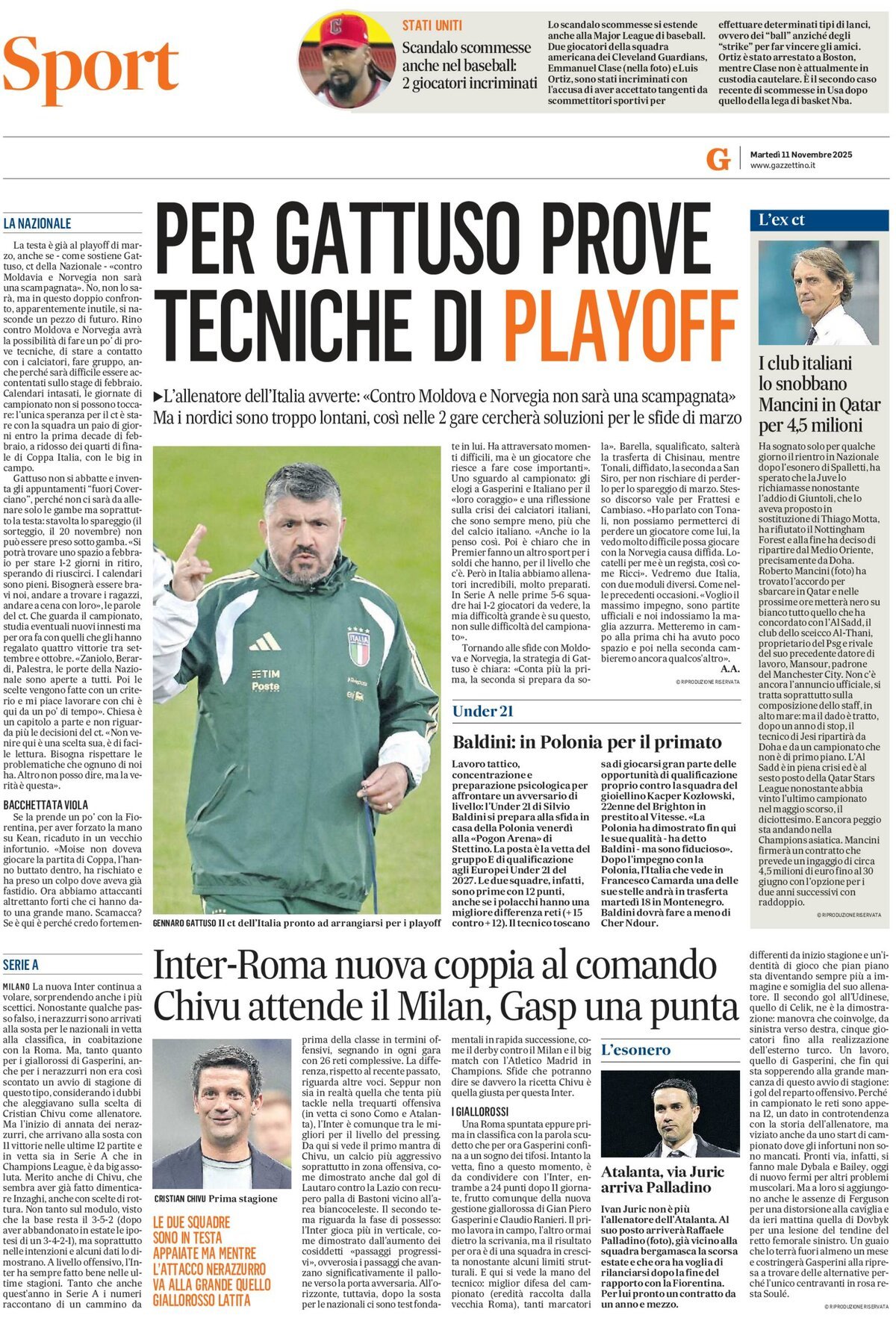 Prima Pagina Il Gazzettino SPORT 11/11/2025
