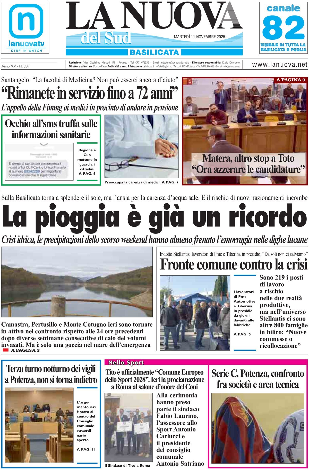 Prima Pagina La Nuova del Sud (Basilicata) 11/11/2025