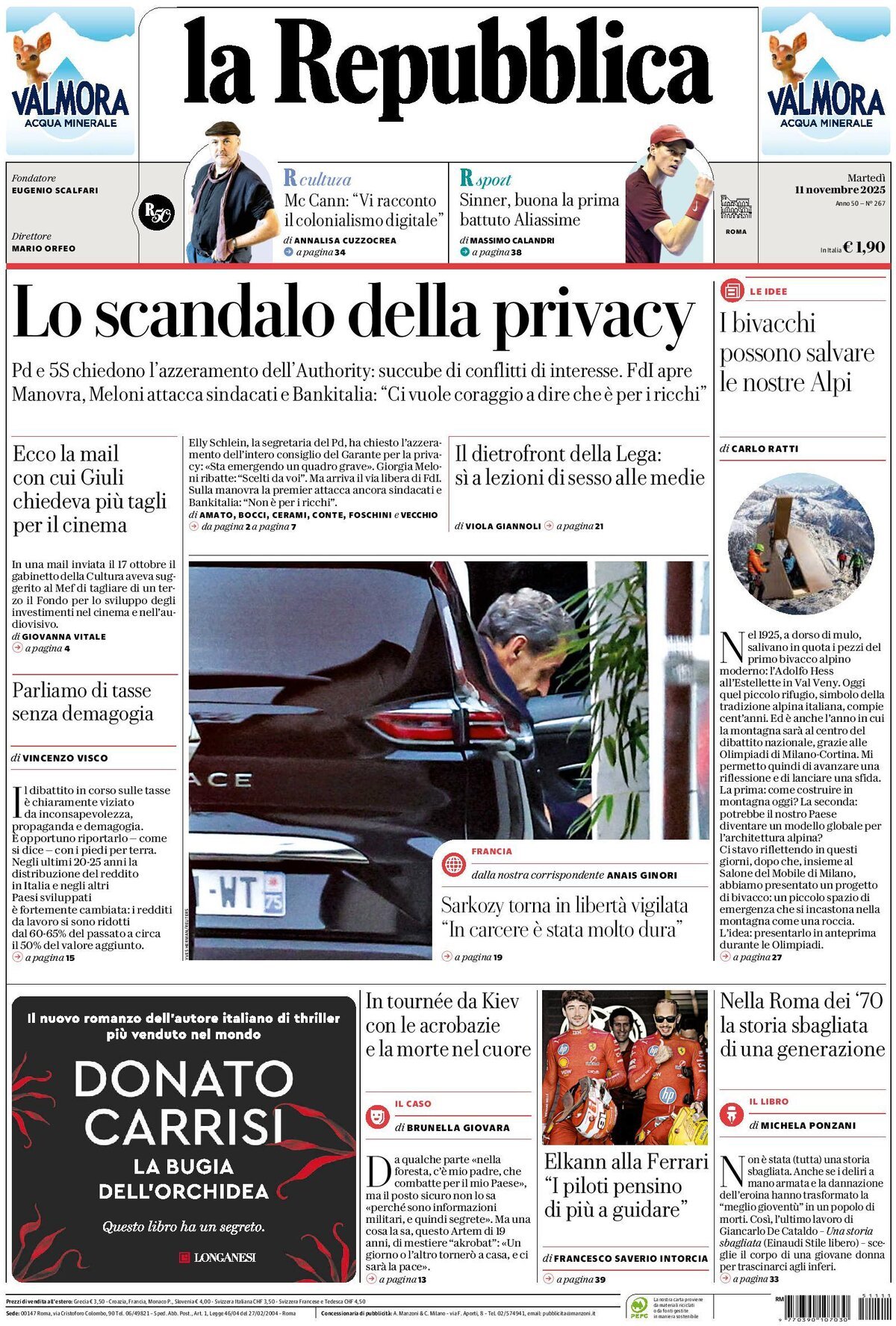 Prima Pagina La Repubblica 11/11/2025