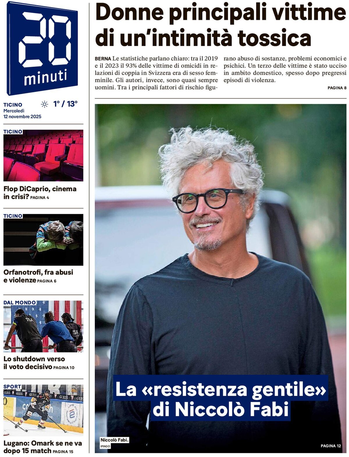 Prima Pagina 20 Minuti 12/11/2025