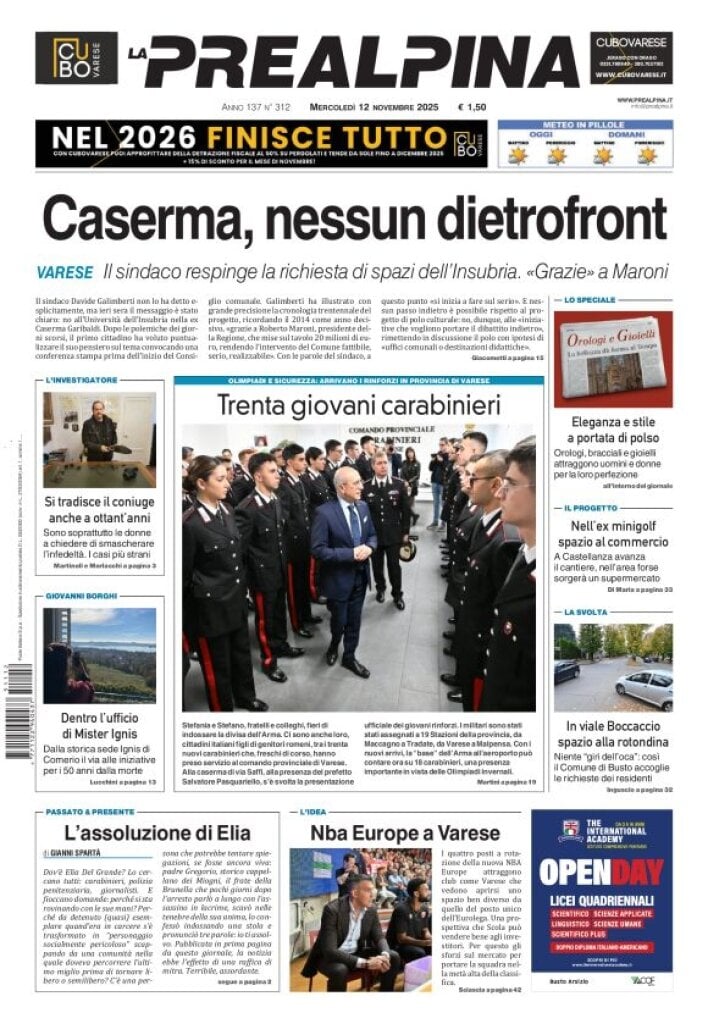 Prima Pagina La Prealpina 12/11/2025
