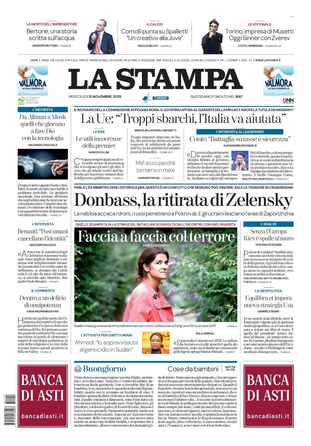 Prima Pagina La Stampa 12/11/2025