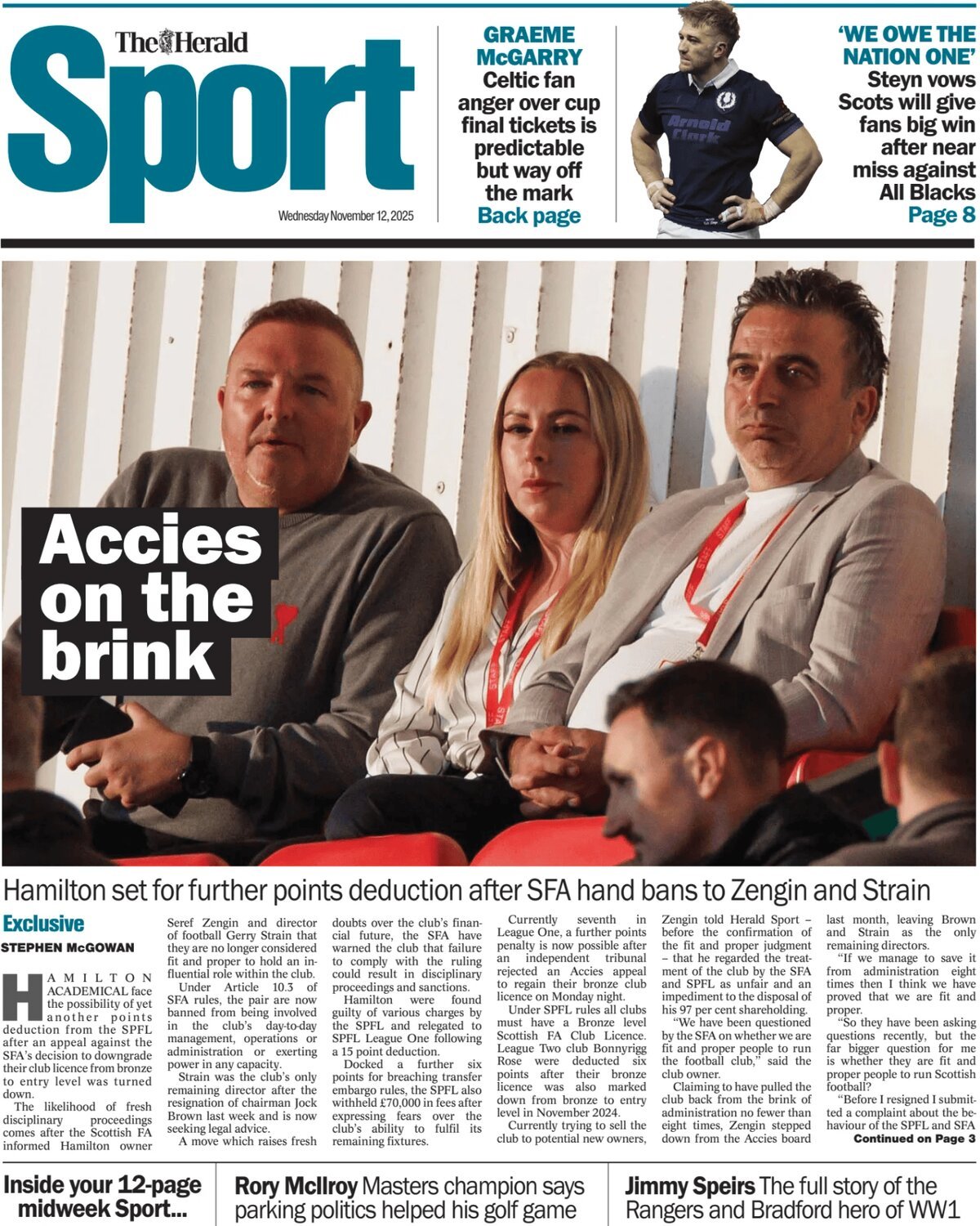 Prima Pagina The Herald SPORT (Scotland) 12/11/2025