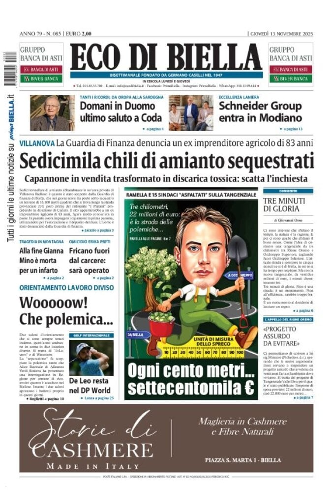 Prima Pagina Eco di Biella 13/11/2025