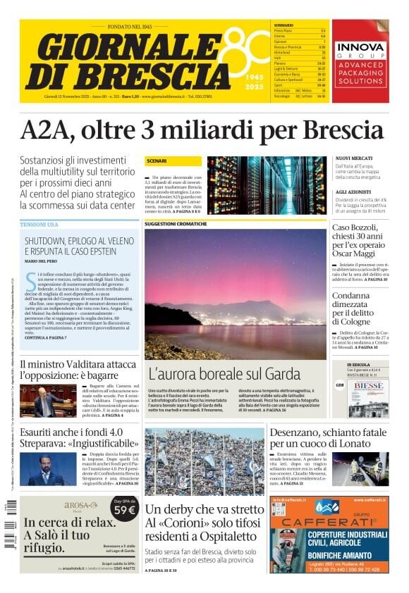 Prima Pagina Giornale di Brescia 13/11/2025