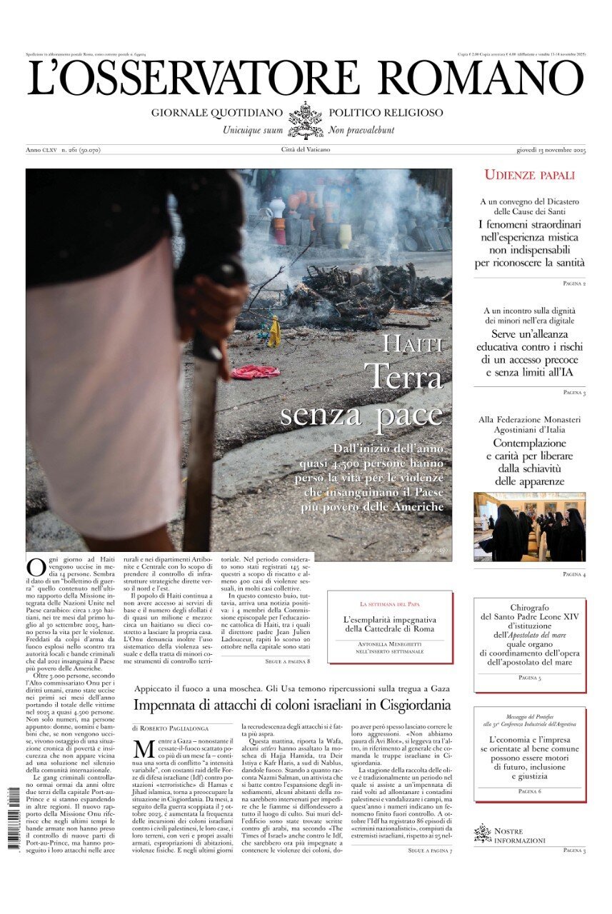 Prima Pagina L'Osservatore Romano 13/11/2025