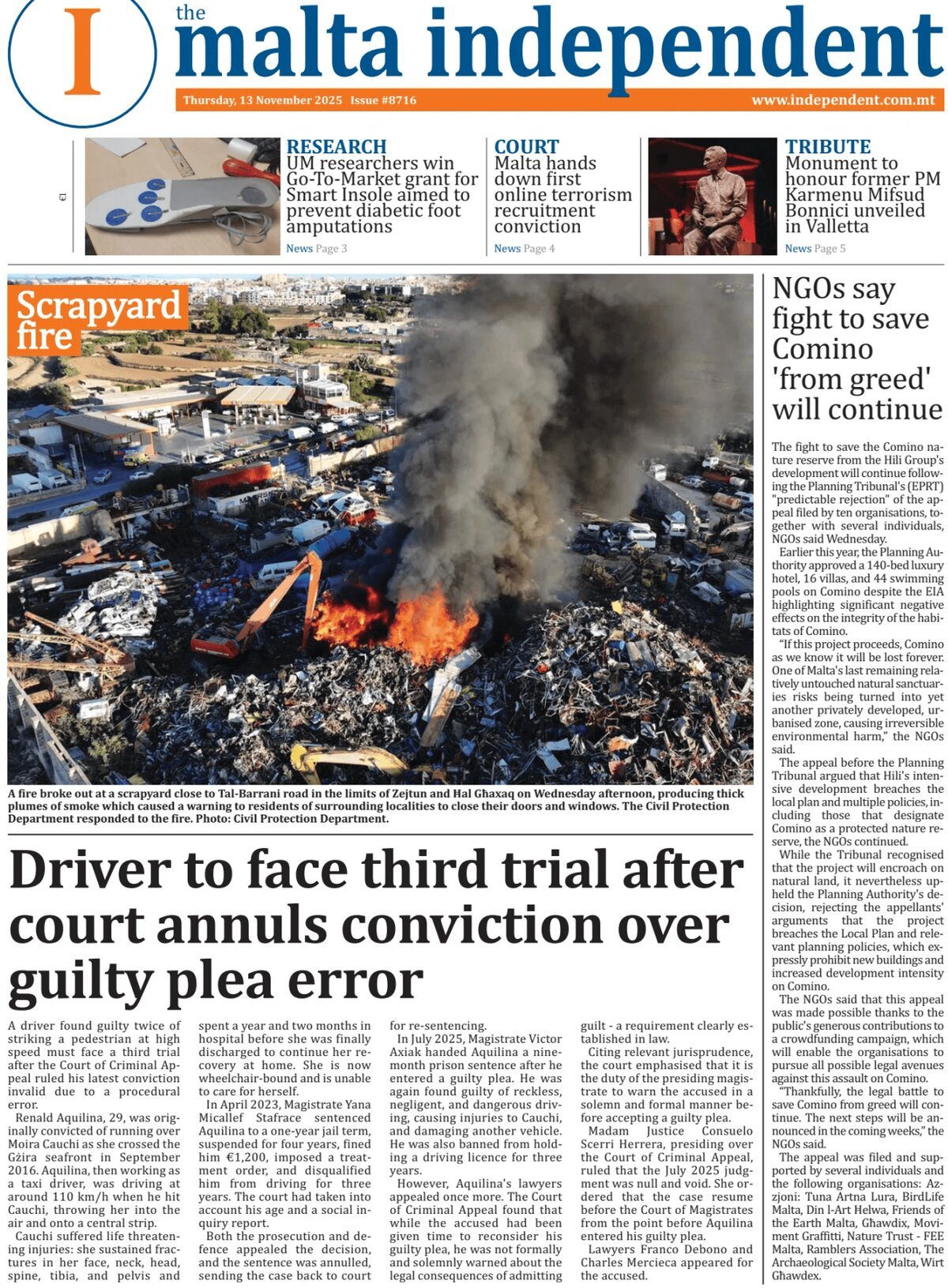 Prima Pagina The Malta Independent 13/11/2025