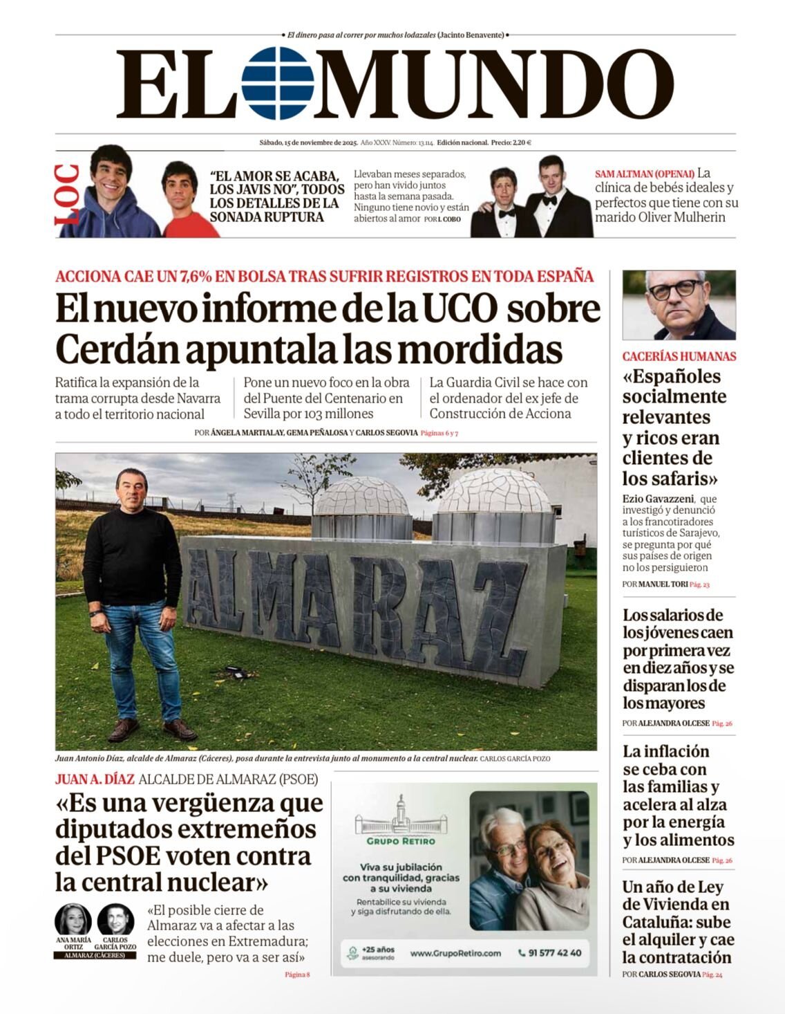 Prima Pagina El Mundo 15/11/2025