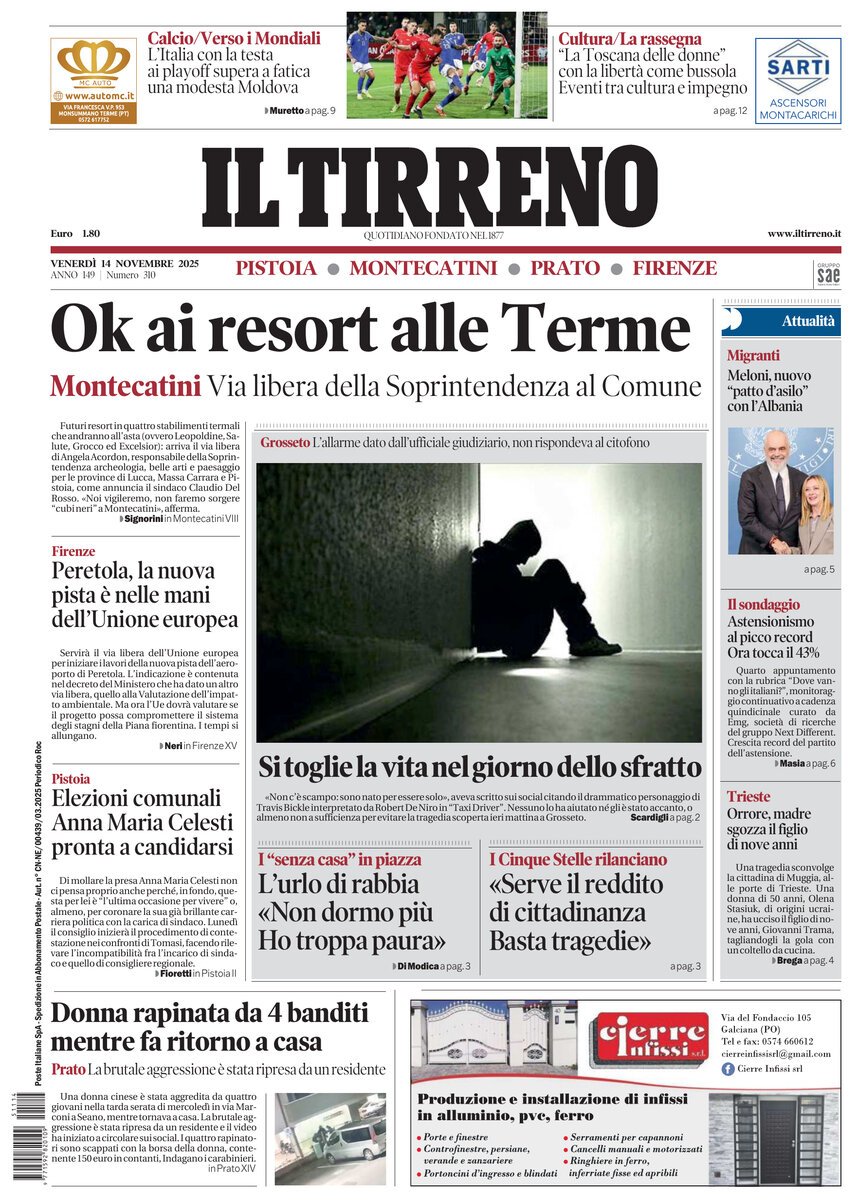 Prima Pagina Il Tirreno (Firenze, Prato, Pistoia, Montecatini) 14/11/2025