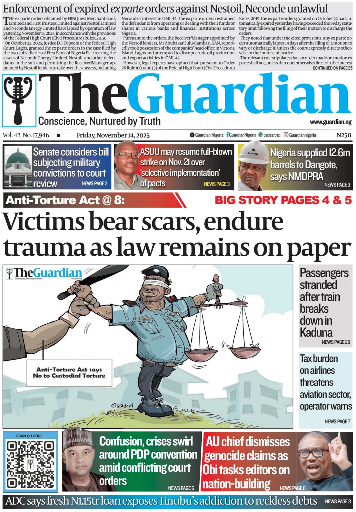 Prima Pagina The Guardian (Nigeria) 14/11/2025