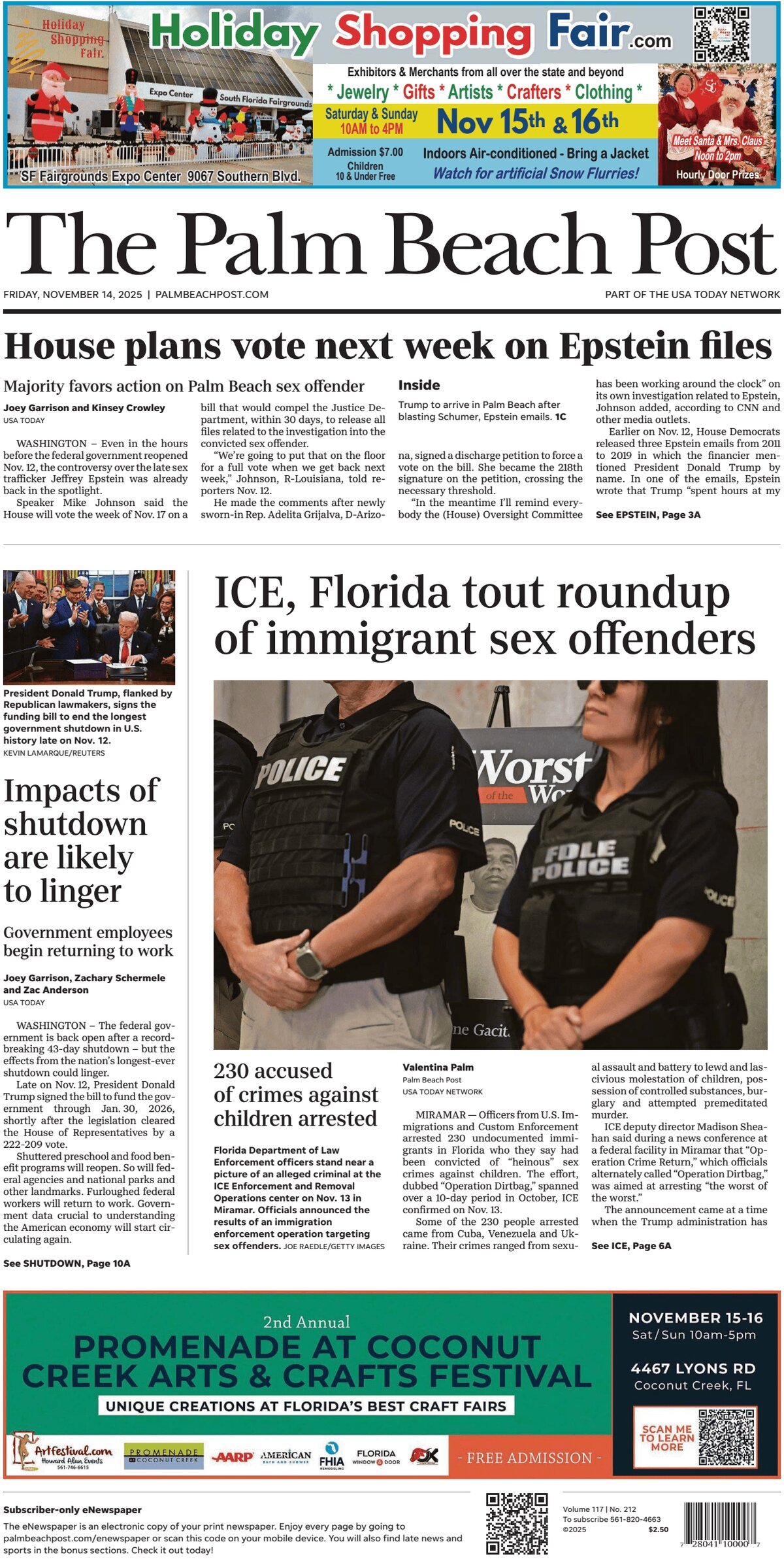 Prima Pagina The Palm Beach Post 14/11/2025