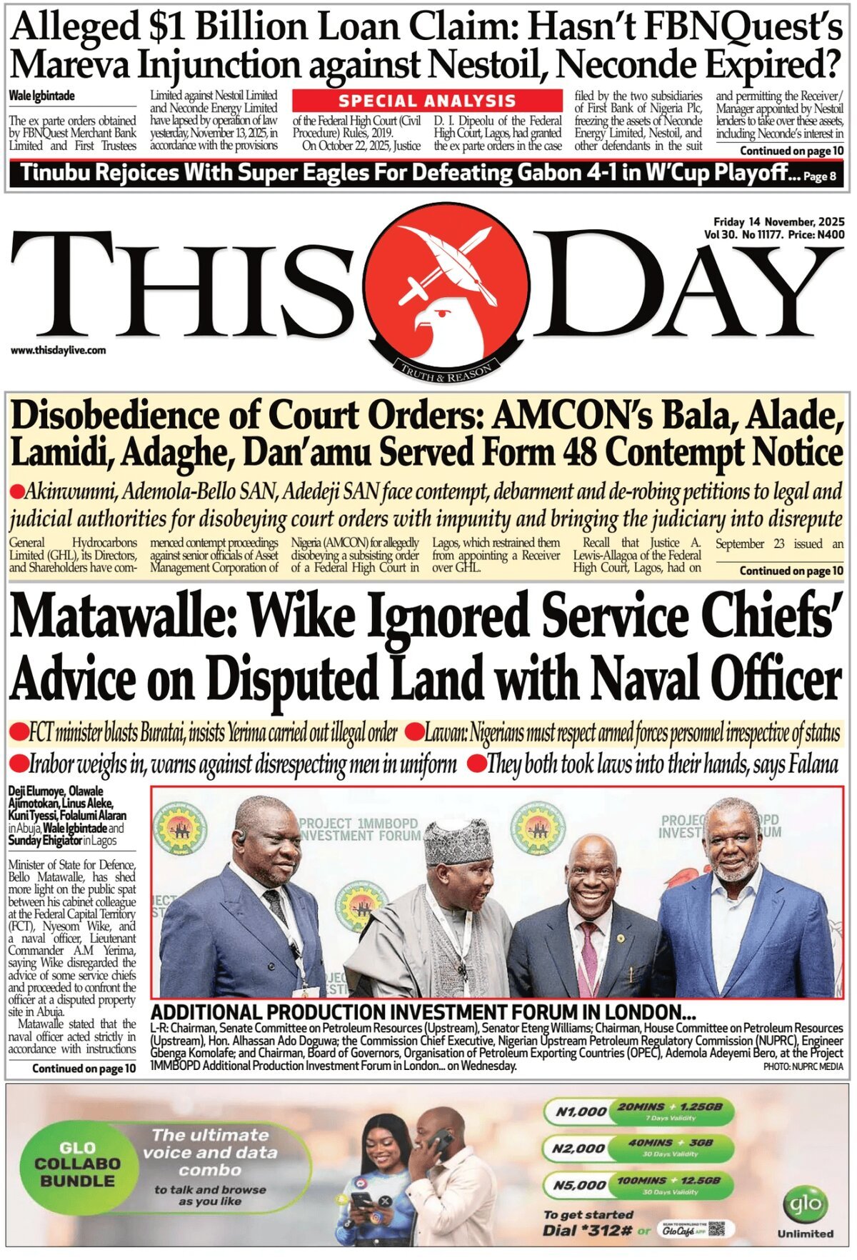 Prima Pagina ThisDay 14/11/2025