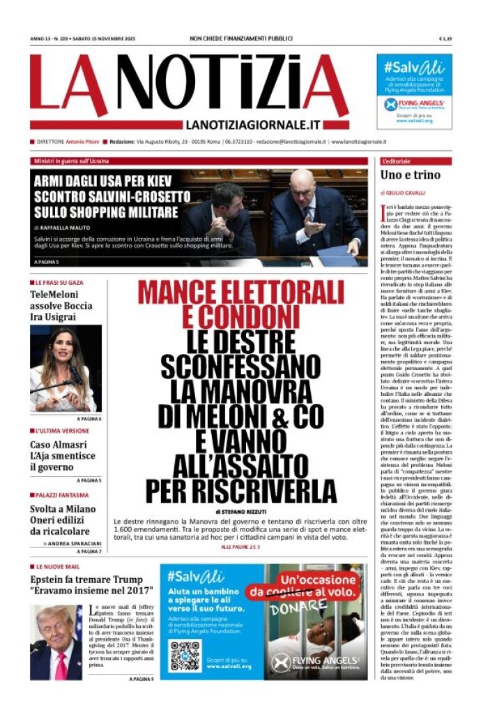 Prima Pagina La Notizia 15/11/2025