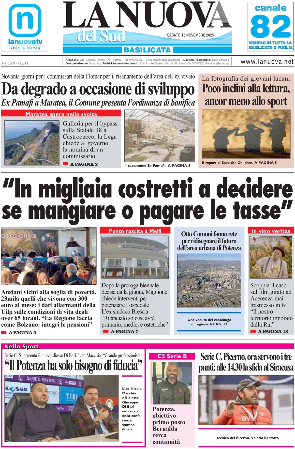 Prima Pagina La Nuova del Sud (Basilicata) 15/11/2025