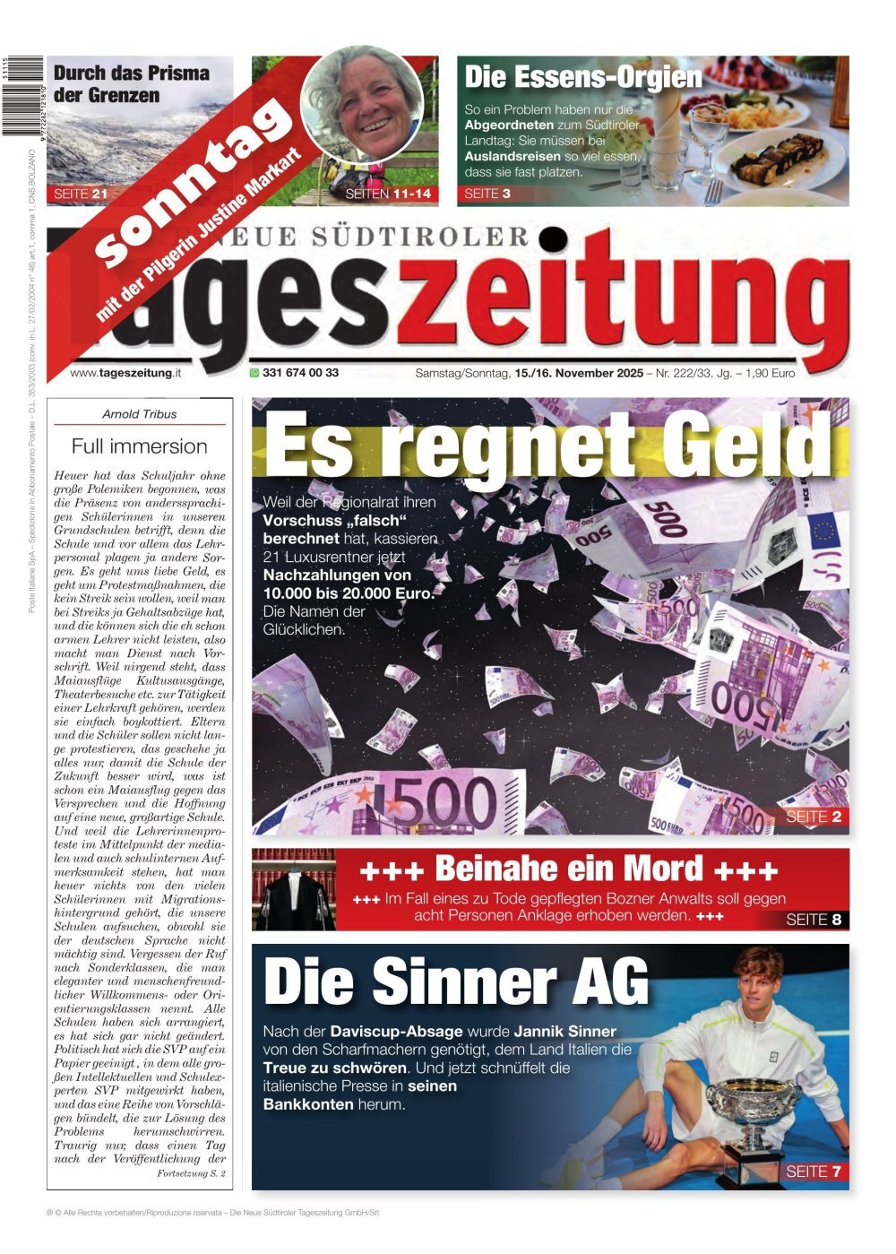 Prima Pagina Die Neue Südtiroler Tageszeitung 16/11/2025