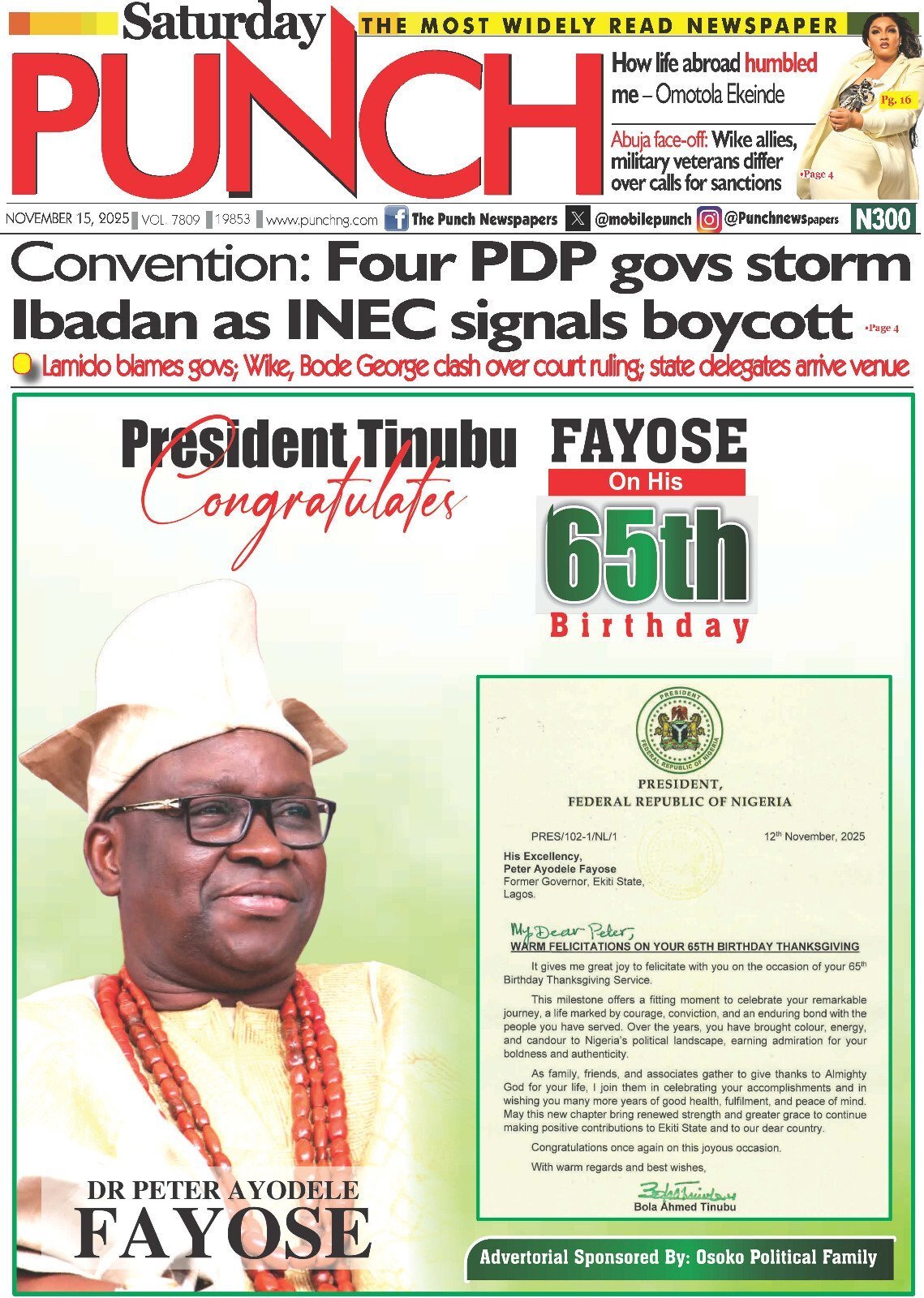 Prima Pagina The Punch 15/11/2025