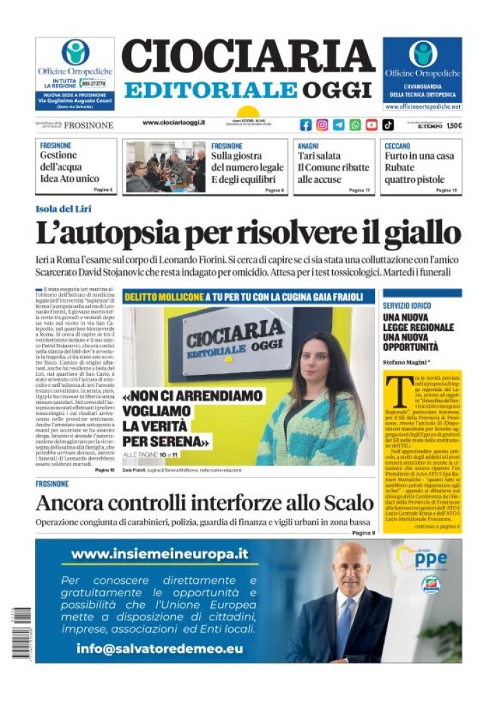 Prima Pagina Ciociaria Editoriale Oggi 16/11/2025
