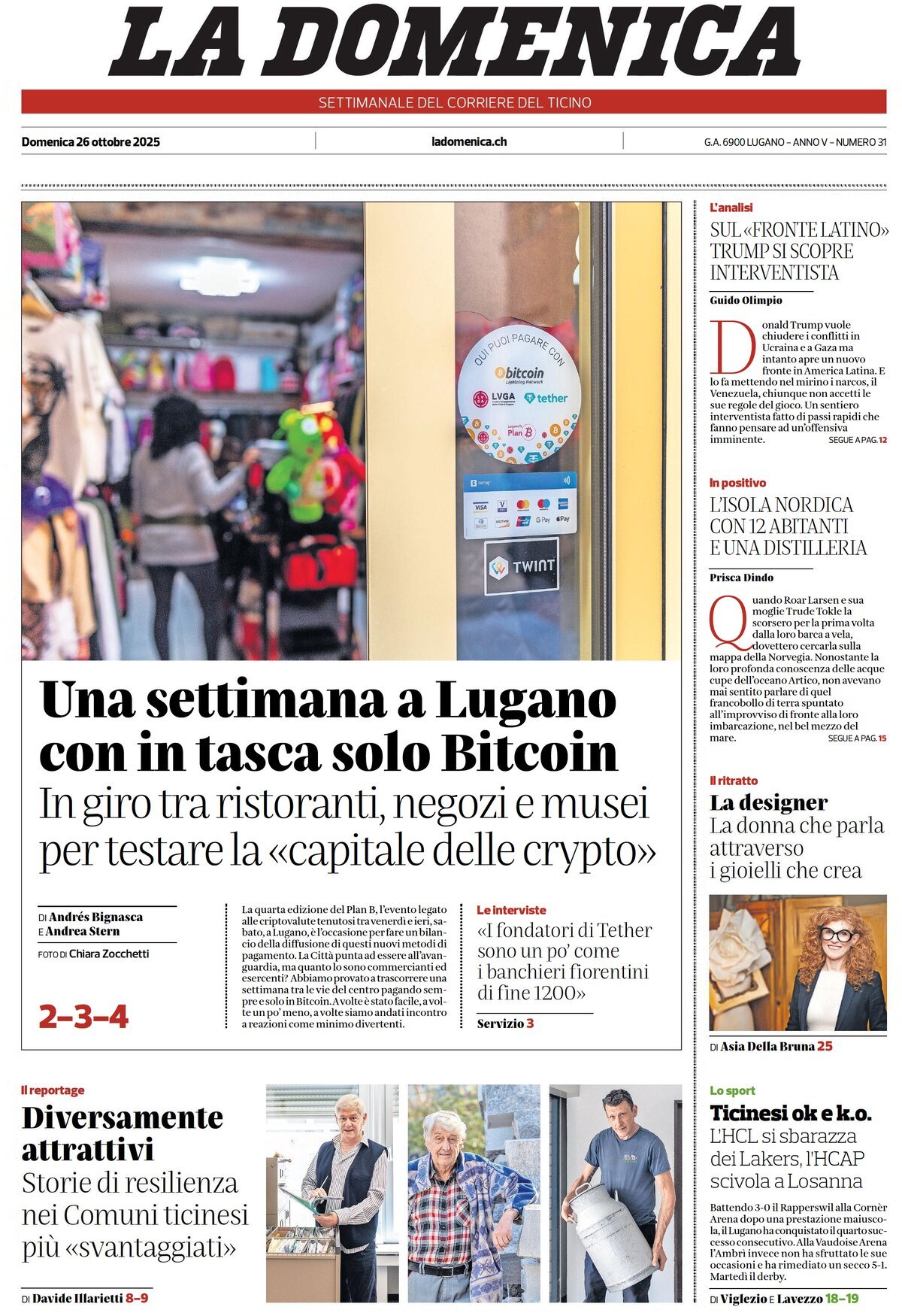 Prima Pagina Corriere del Ticino 16/11/2025