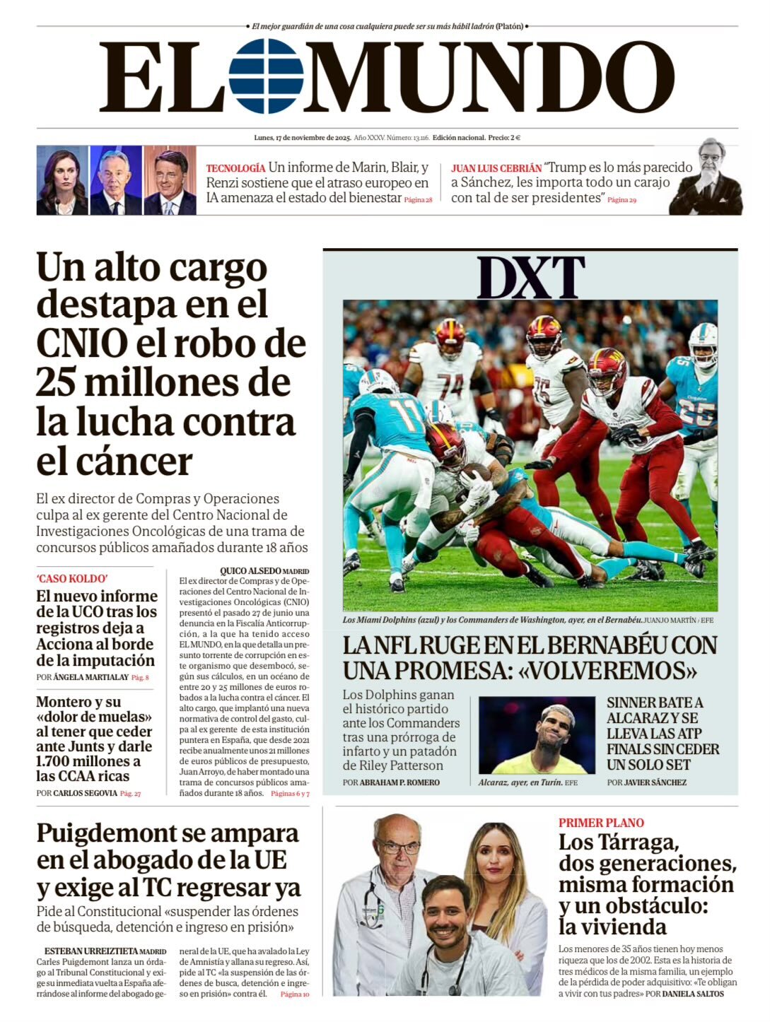 Prima Pagina El Mundo 17/11/2025