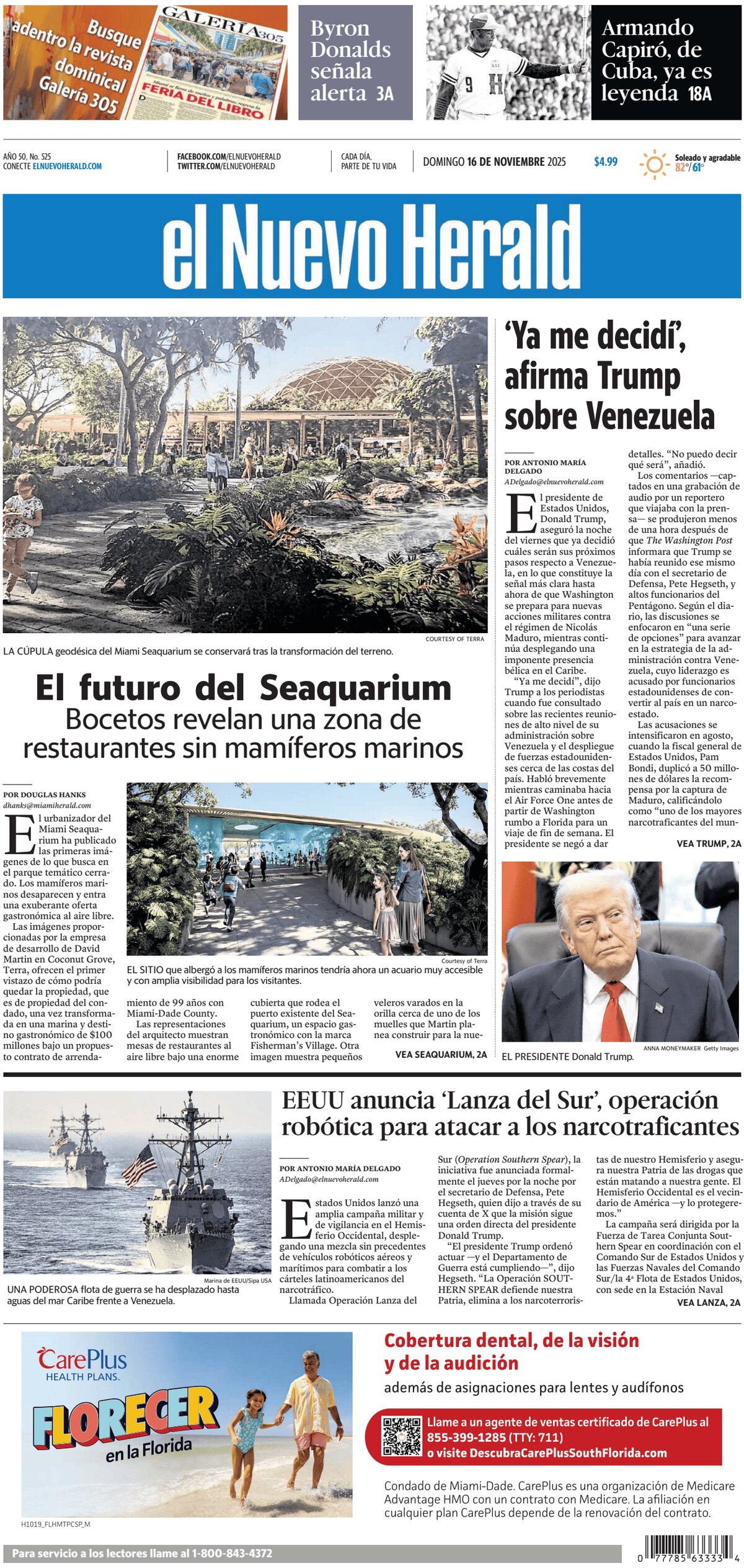 Prima Pagina El Nuevo Herald 16/11/2025