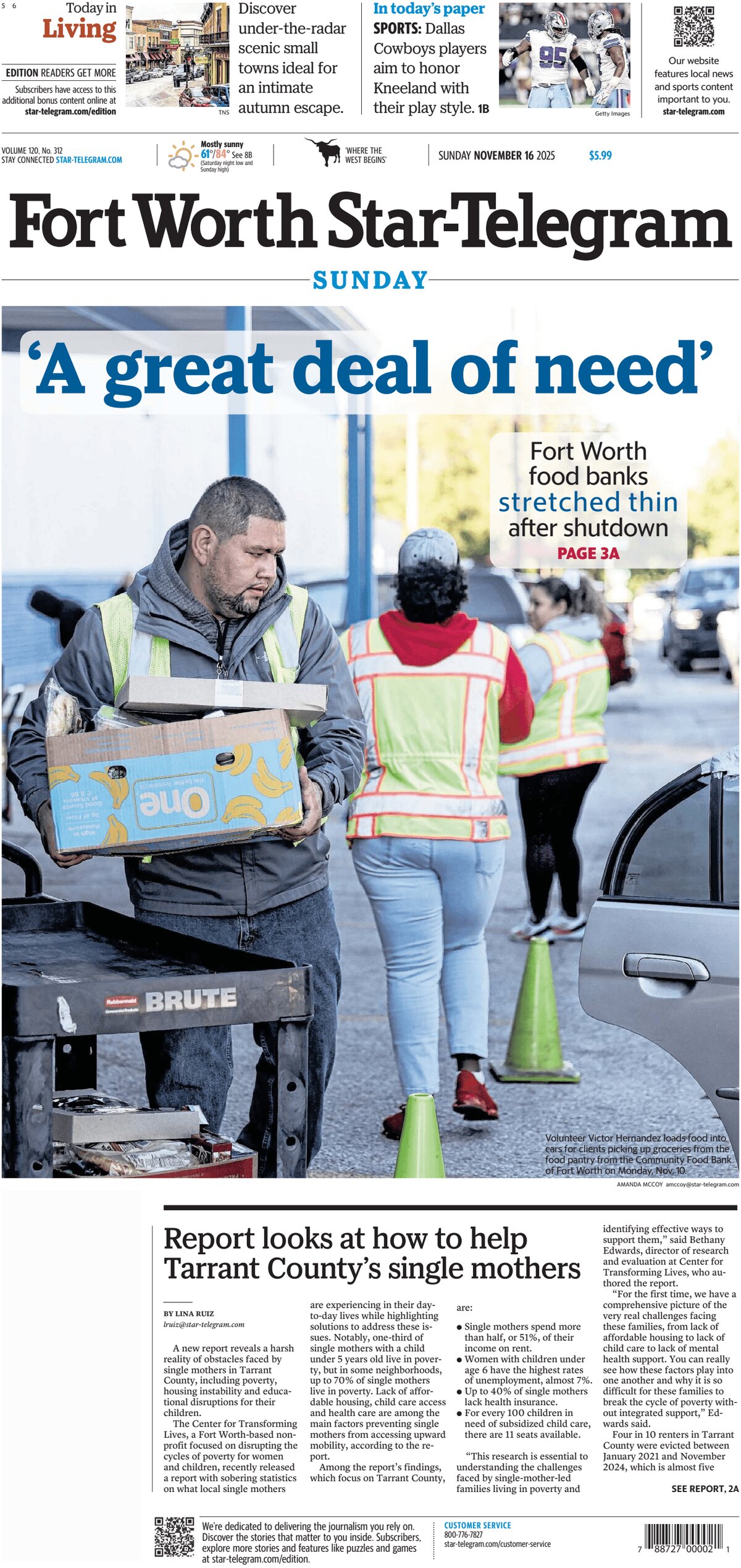 Prima Pagina Fort Worth Star-Telegram 16/11/2025