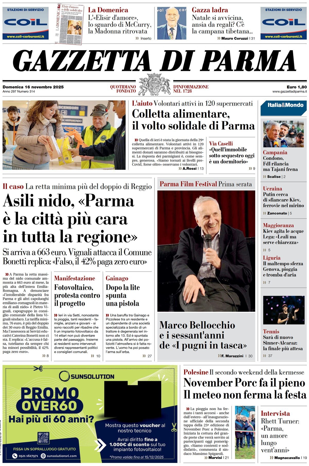 Prima Pagina Gazzetta di Parma 16/11/2025