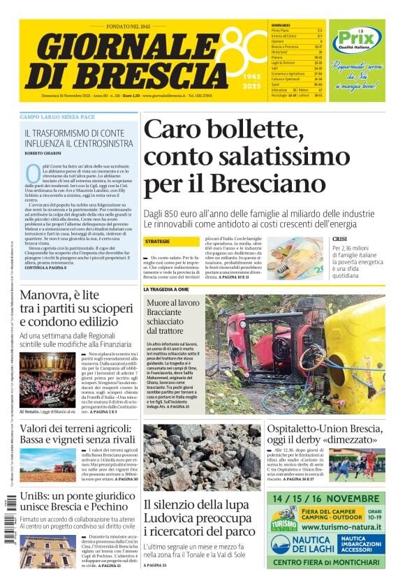 Prima Pagina Giornale di Brescia 16/11/2025