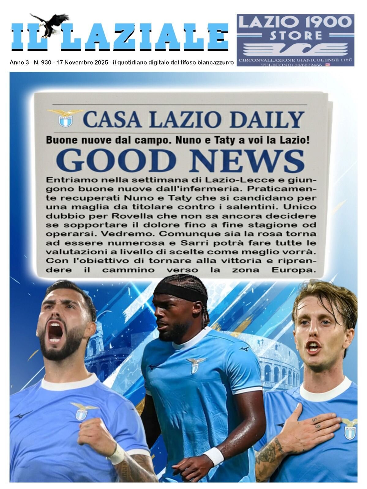 Prima Pagina Il Laziale 17/11/2025