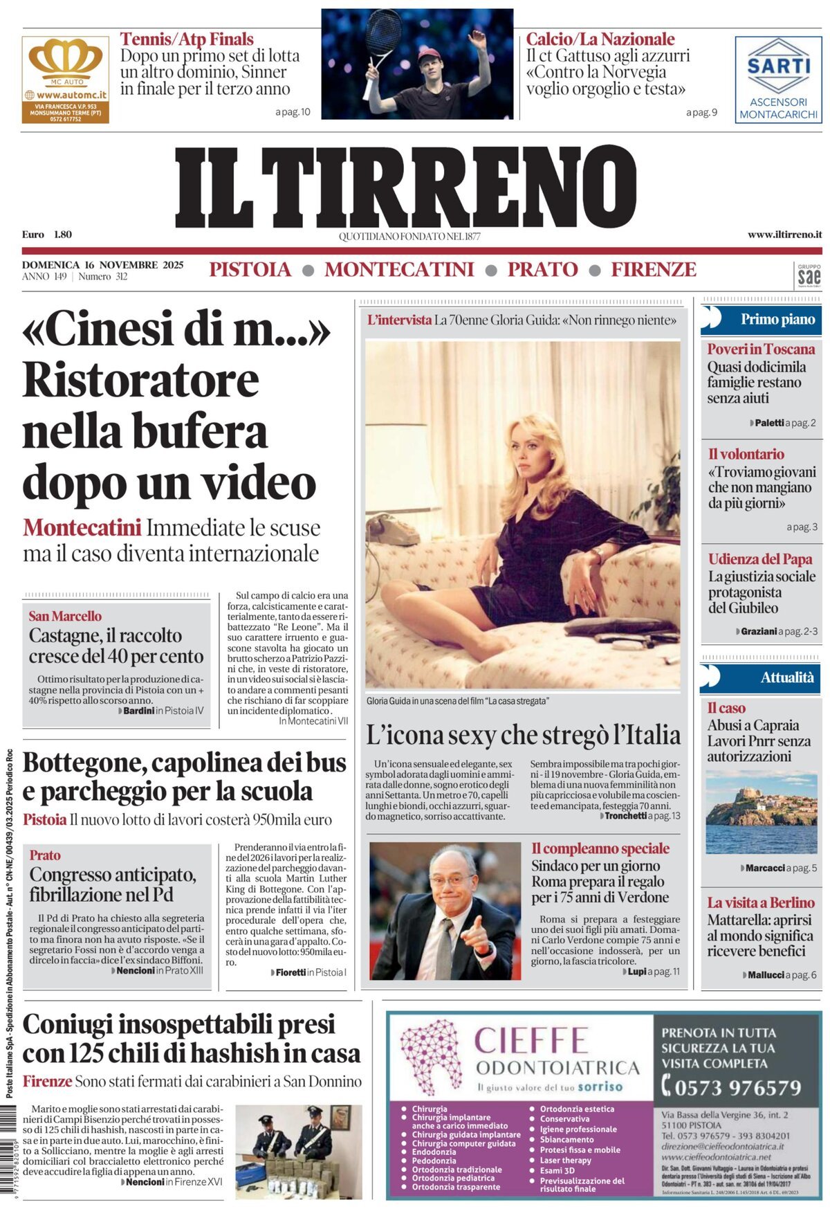 Prima Pagina Il Tirreno (Firenze, Prato, Pistoia, Montecatini) 17/11/2025