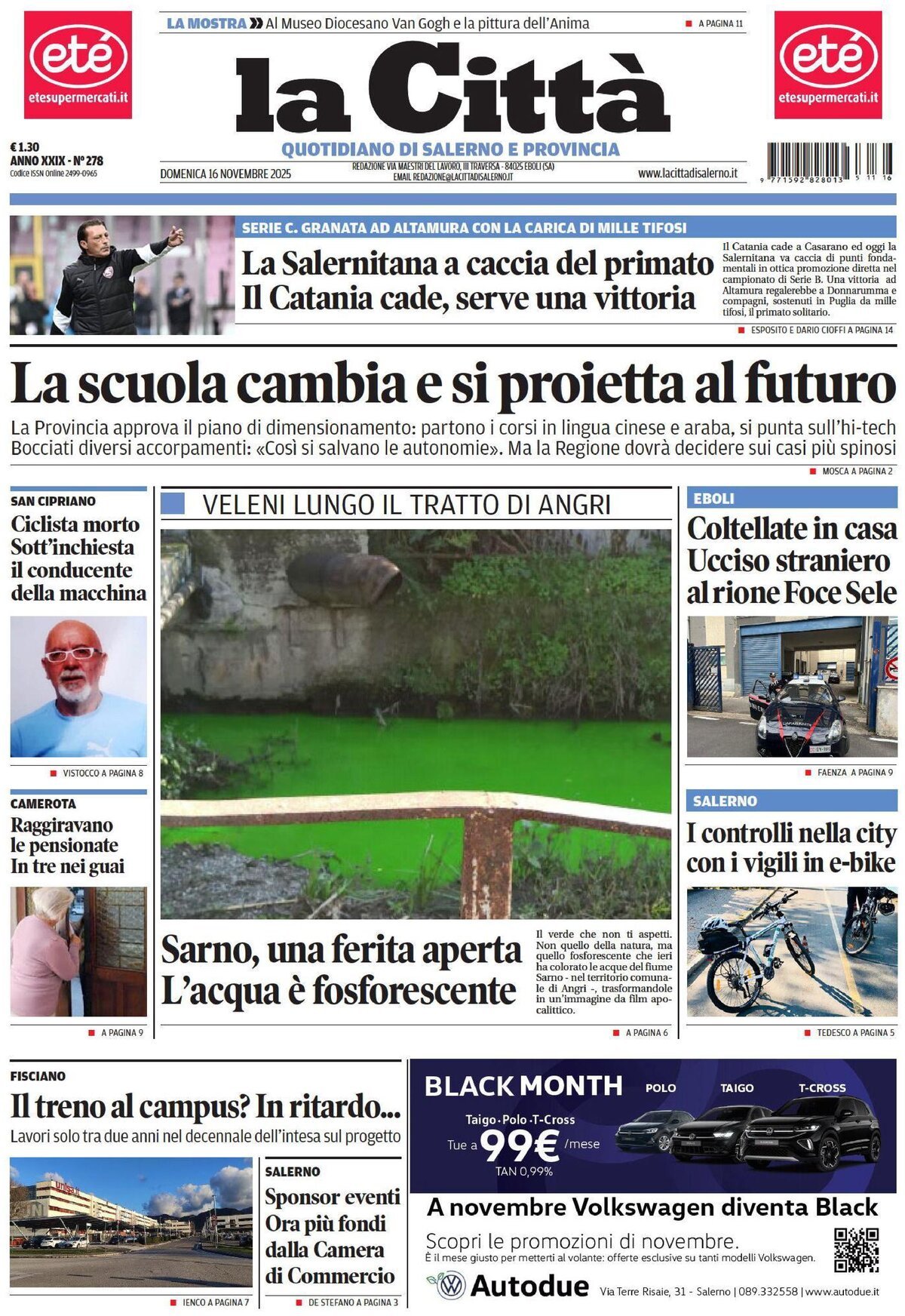 Prima Pagina La Città (Salerno) 16/11/2025