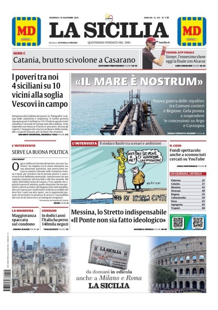 Prima Pagina La Sicilia 16/11/2025