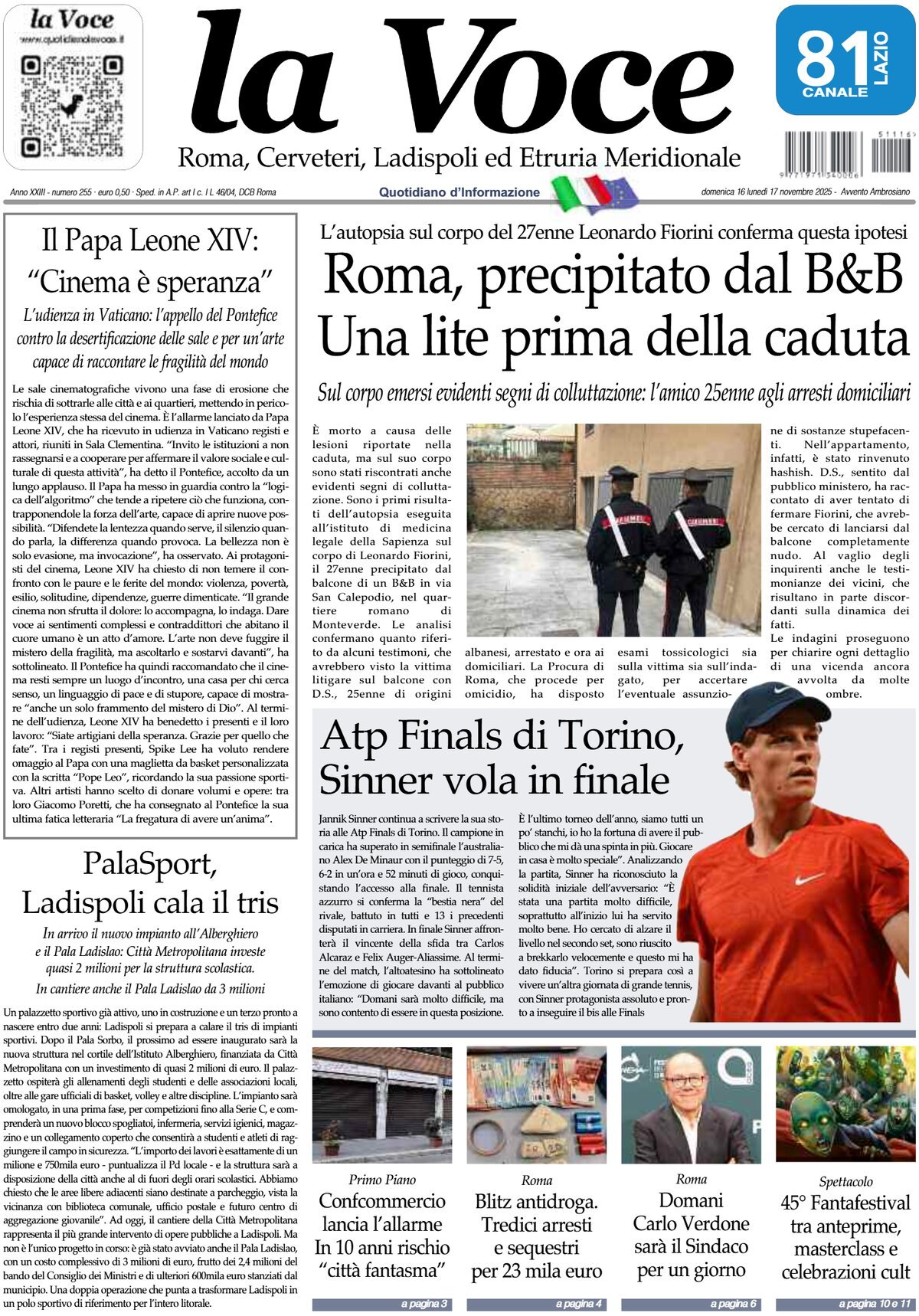 Prima Pagina La Voce (Roma) 17/11/2025