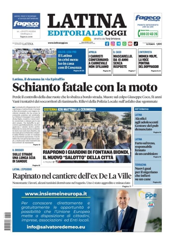 Prima Pagina Latina Editoriale Oggi 16/11/2025