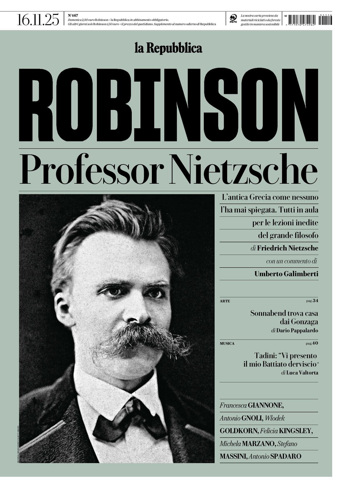 Copertina Robinson (La Repubblica) 16/11/2025