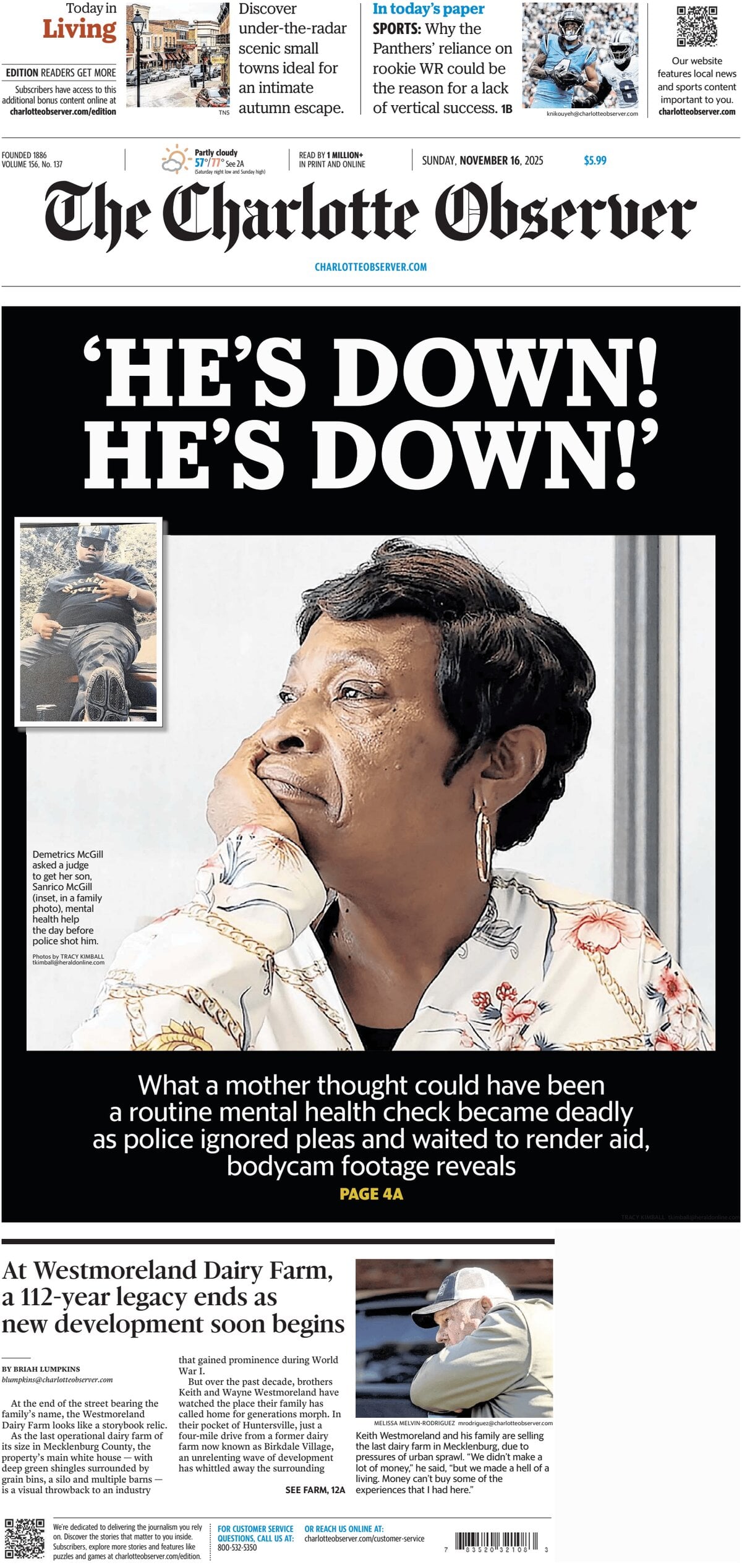 Prima Pagina The Charlotte Observer 16/11/2025