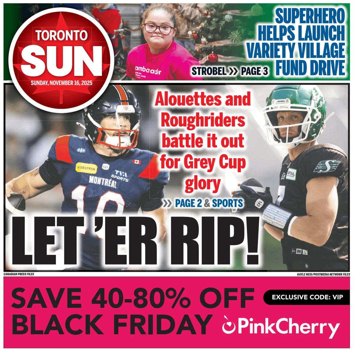 Prima Pagina Toronto Sun 16/11/2025