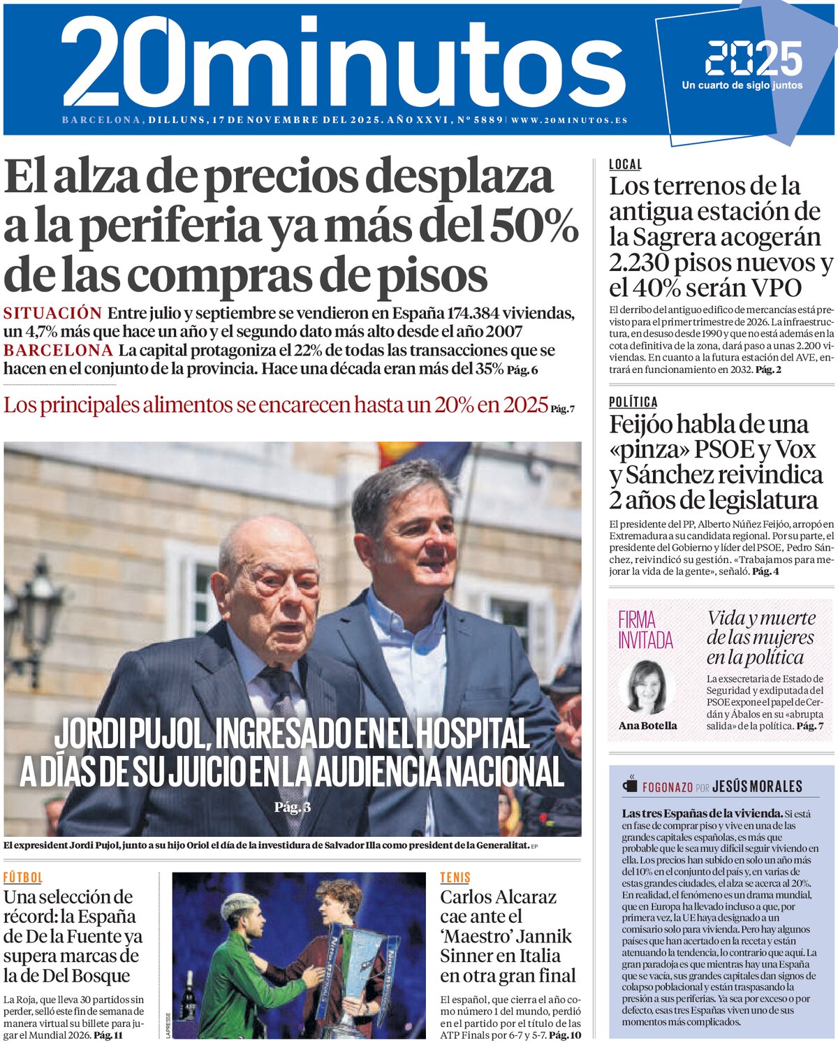 Prima Pagina 20 minutos (Barcelona) 17/11/2025