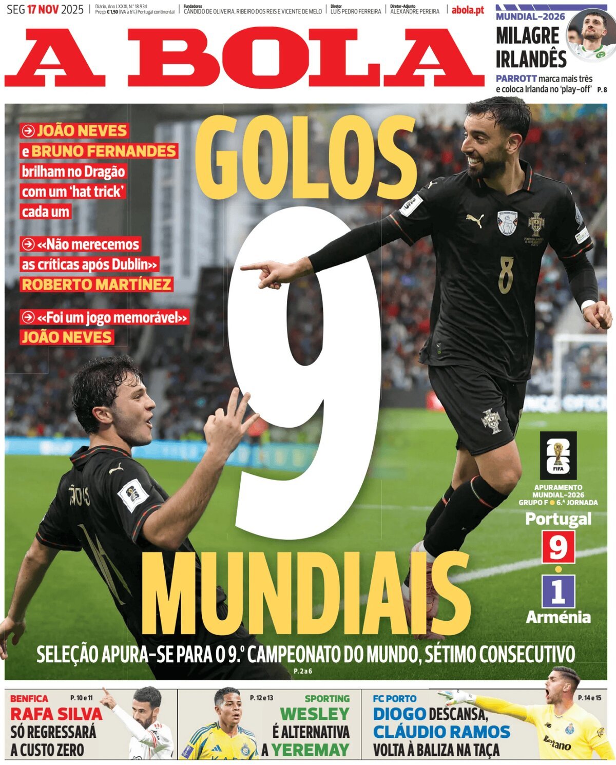 Prima Pagina A Bola 17/11/2025