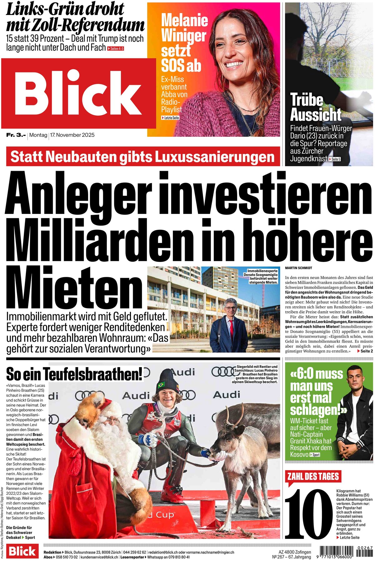 Prima Pagina Blick 17/11/2025
