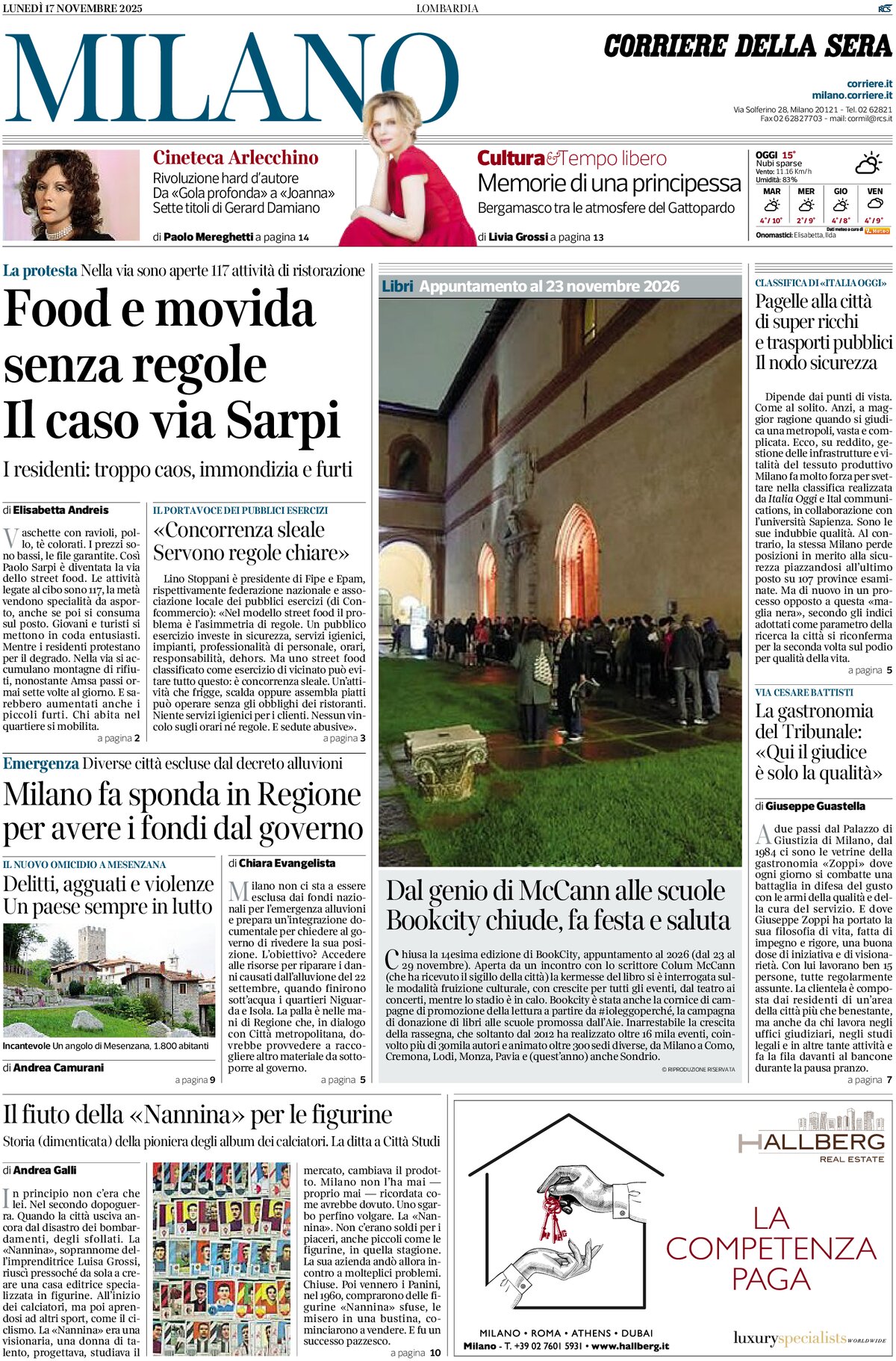 Prima Pagina Corriere della Sera (Milano) 17/11/2025