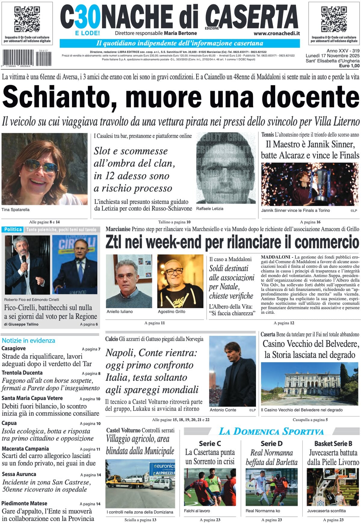 Prima Pagina Cronache di Caserta 17/11/2025