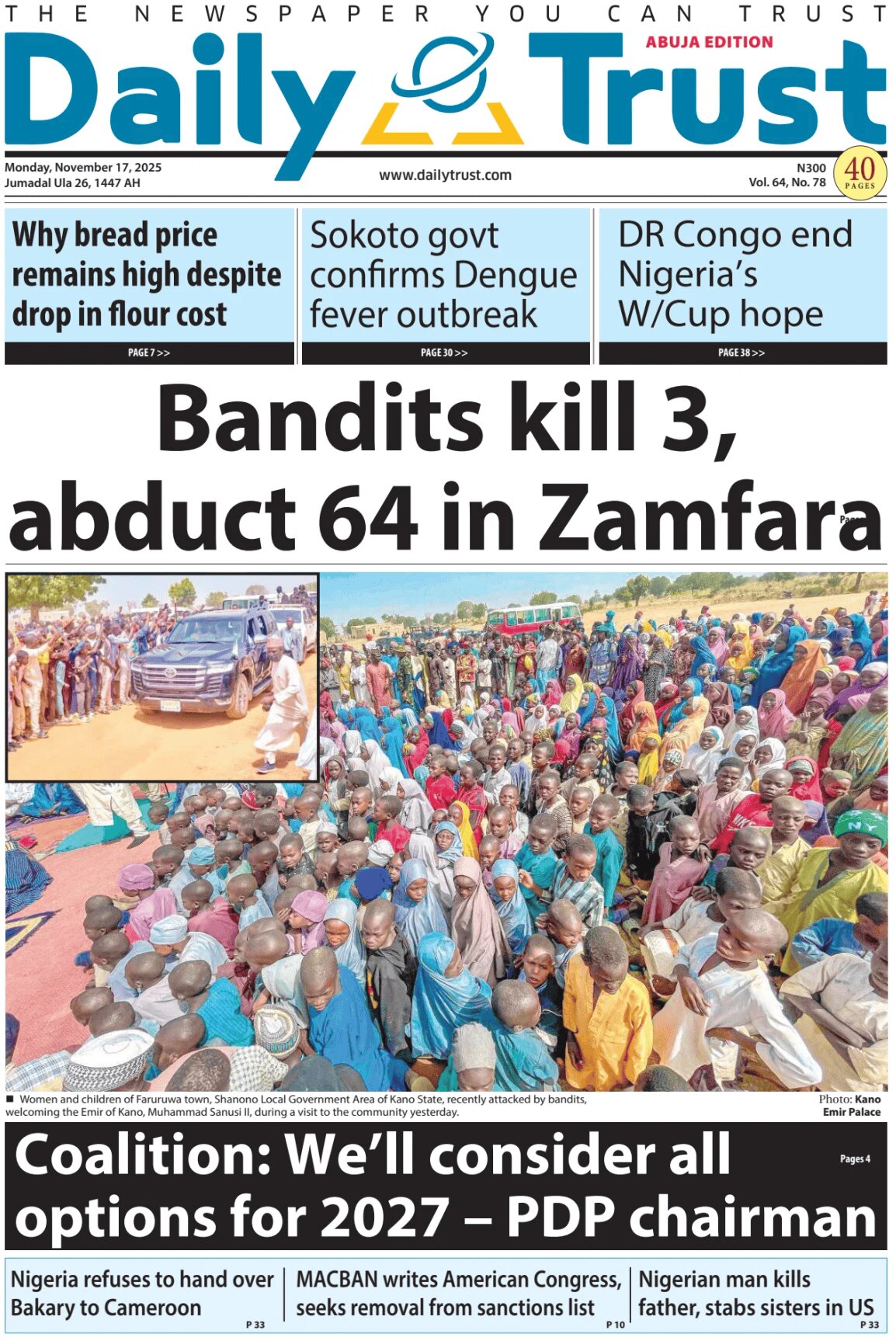 Prima Pagina Daily Trust 17/11/2025