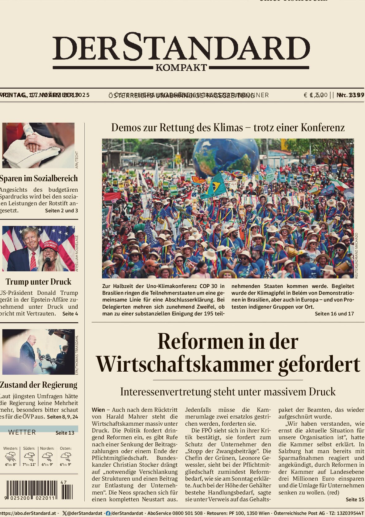 Prima Pagina Der Standard 17/11/2025