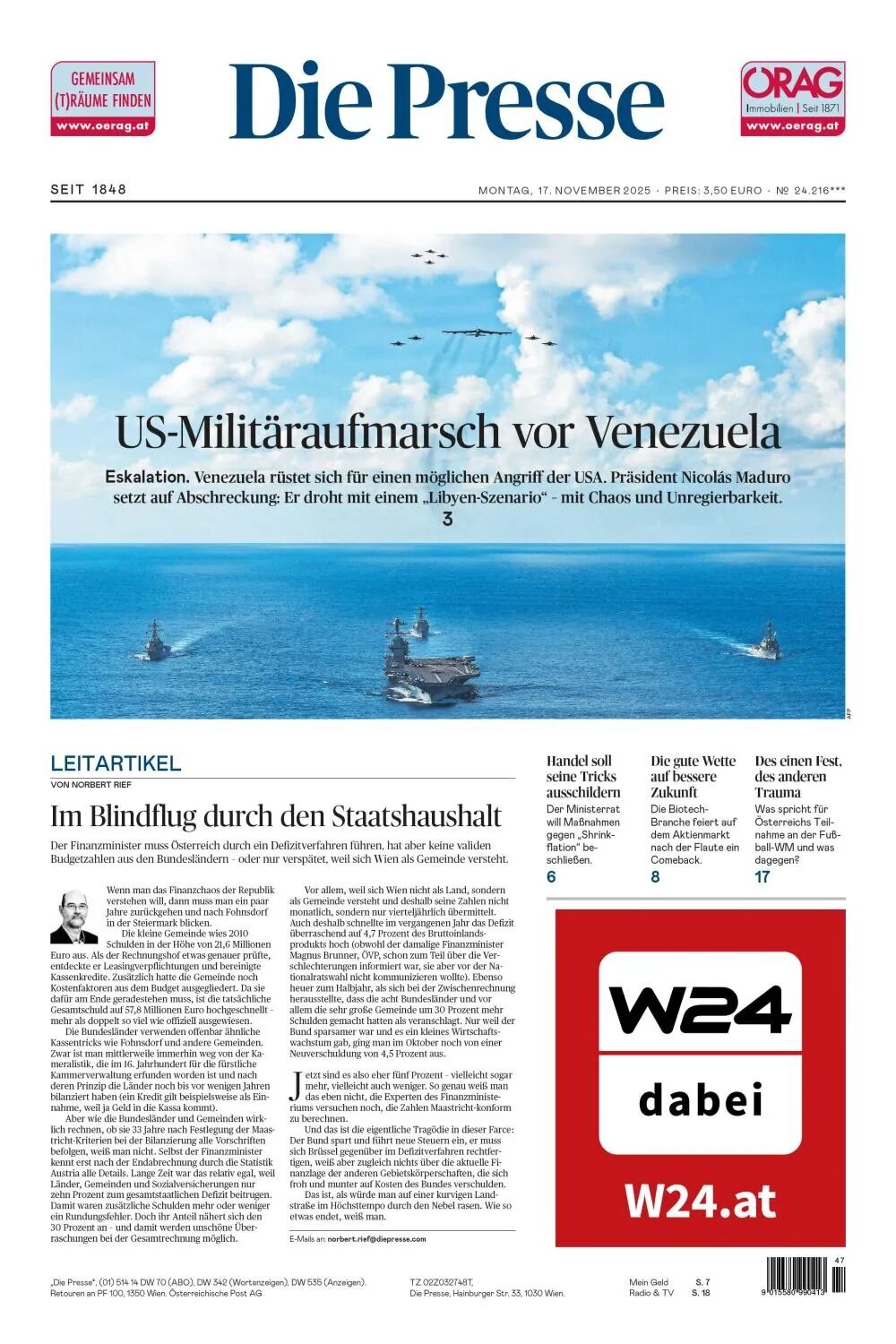 Prima Pagina Die Presse 17/11/2025