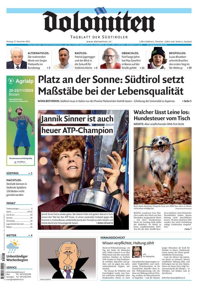 Prima Pagina Dolomiten 17/11/2025