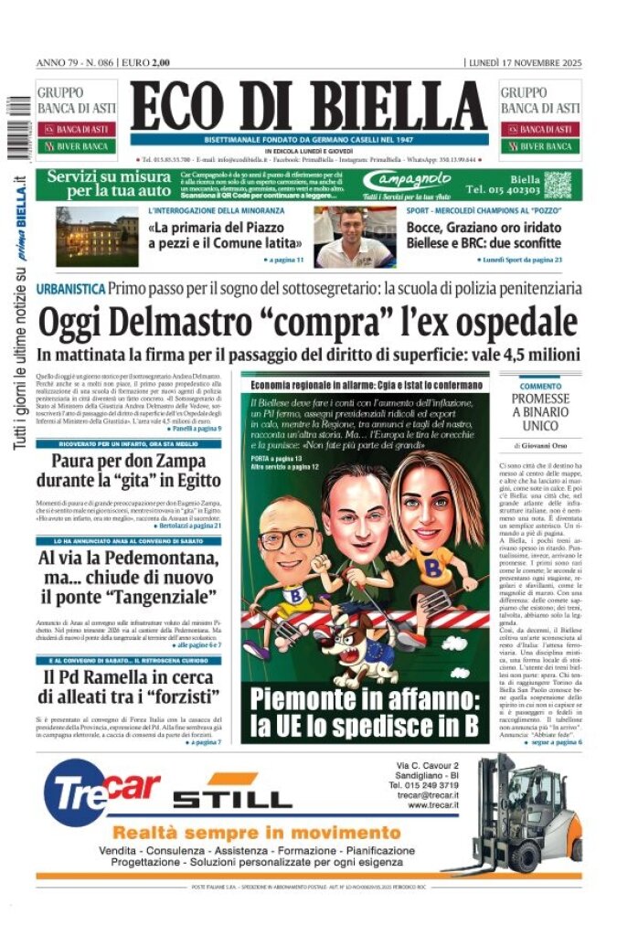 Prima Pagina Eco di Biella 17/11/2025