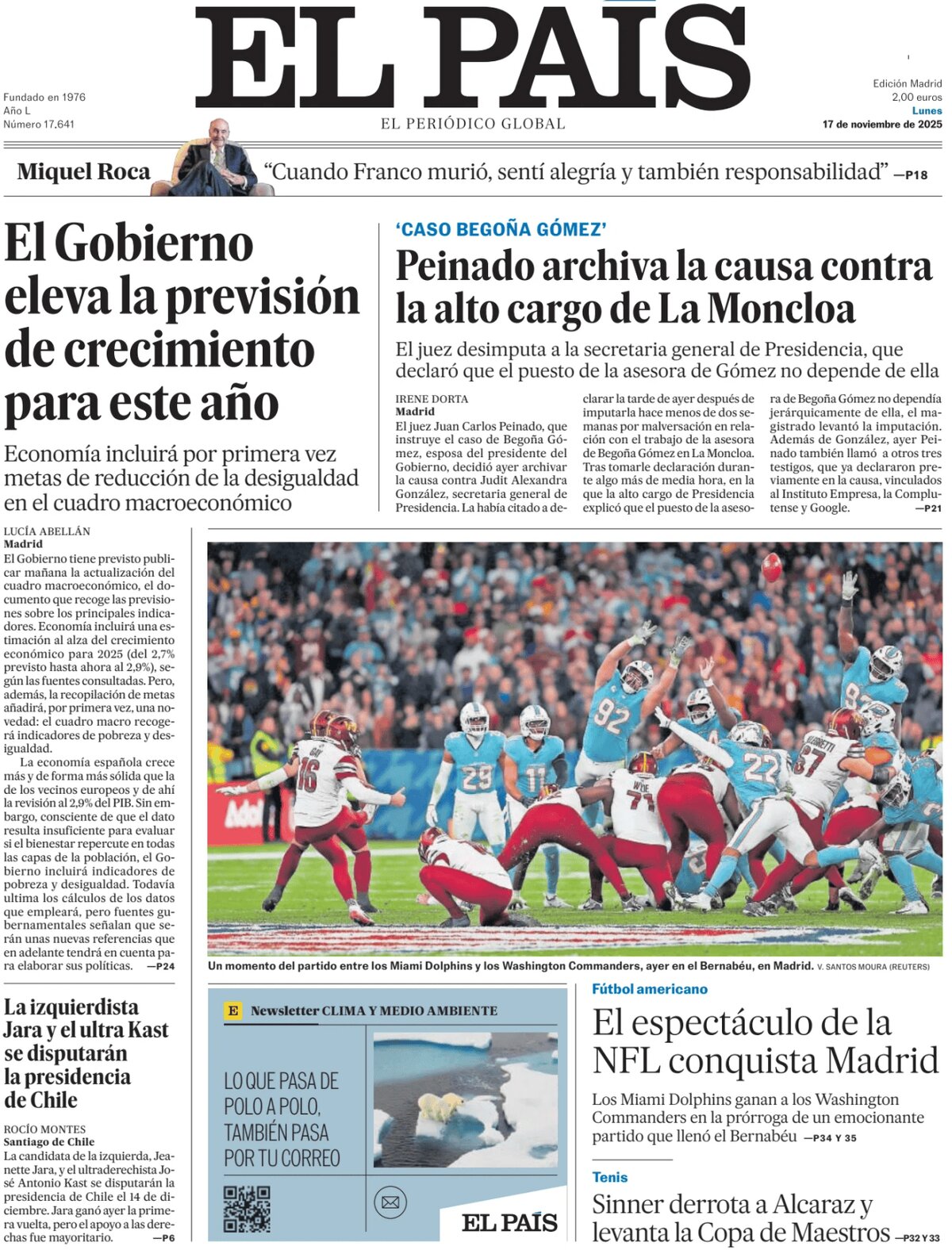 Prima Pagina El País 17/11/2025